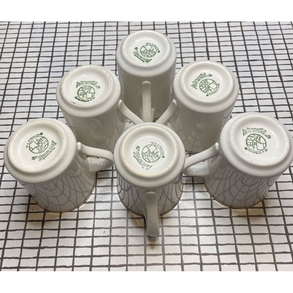 Vintage Syracuse China Syralite Gold Band Coffee Mugs Restaurant Ware Set of 6